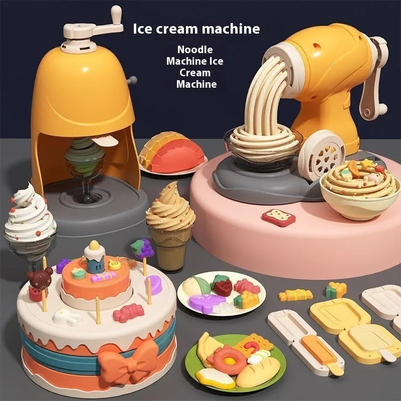 Children's coloured clay noodle maker set with plastic machine, 74-piece handmade toy for dough play