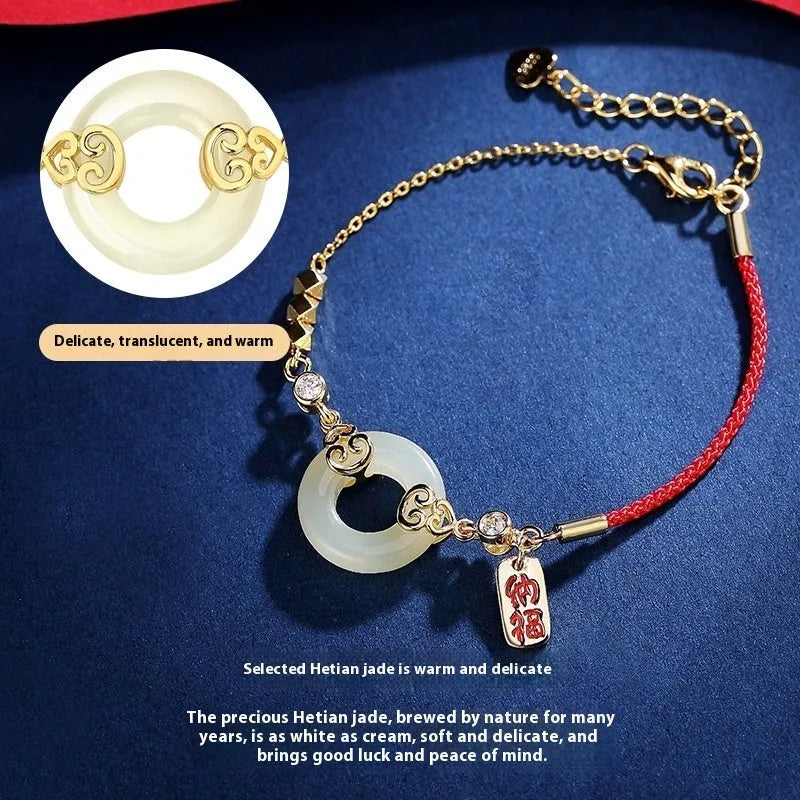 Chinese style Hetian Jade Gourd bracelet earrings necklace set women's jewellery 925 sterling silver Fu character peace buckle gift for anniversary celebration women's jewellery set