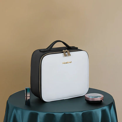 26x23x11cm cosmetics storage bag with LED mirror light in polyurethane leather