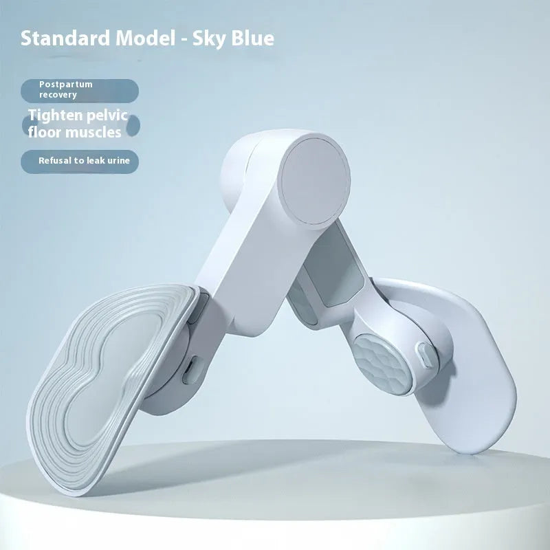 Pelvic floor muscle trainer leg clamp in sky blue or white peach pink with 360° rotation and optional intelligent counting