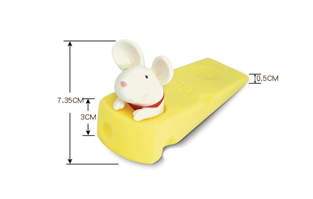 Cartoon animal door stopper in the shape of a cute mouse or squirrel, designed to keep doors open and prevent accidents