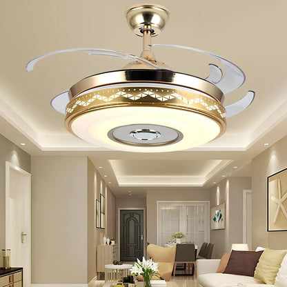 42-inch ceiling fan light with acrylic blades and gold three-tone lighting, remote control
