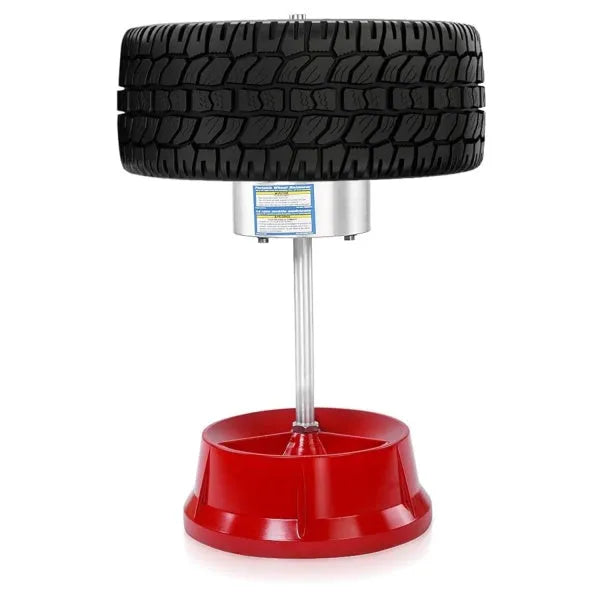Portable hub balancer with aluminium head, bull's eye level, and 11.5" diameter base for wheel balancing