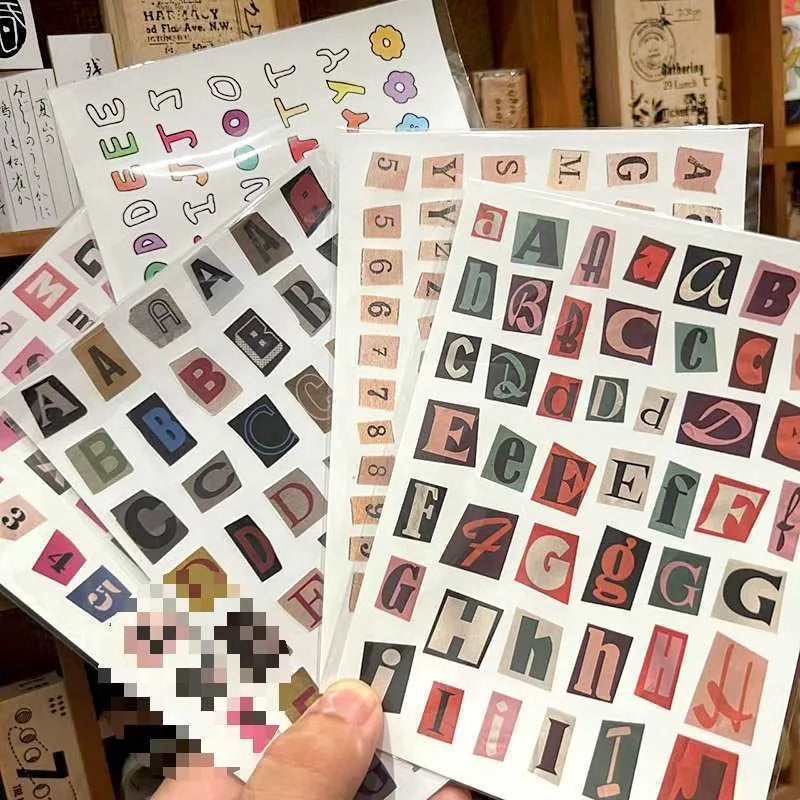 English letters and numbers symbol label sticker material decoration stickers in cute style with 5 sets