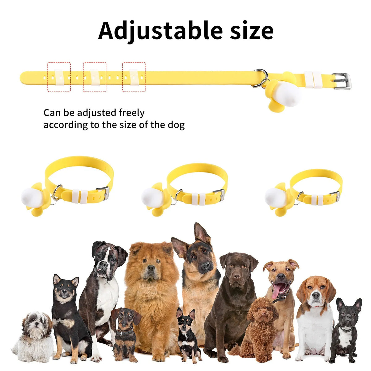 Yellow banana-shaped USB rechargeable dog collar light with LED illumination and magnetic charging contacts