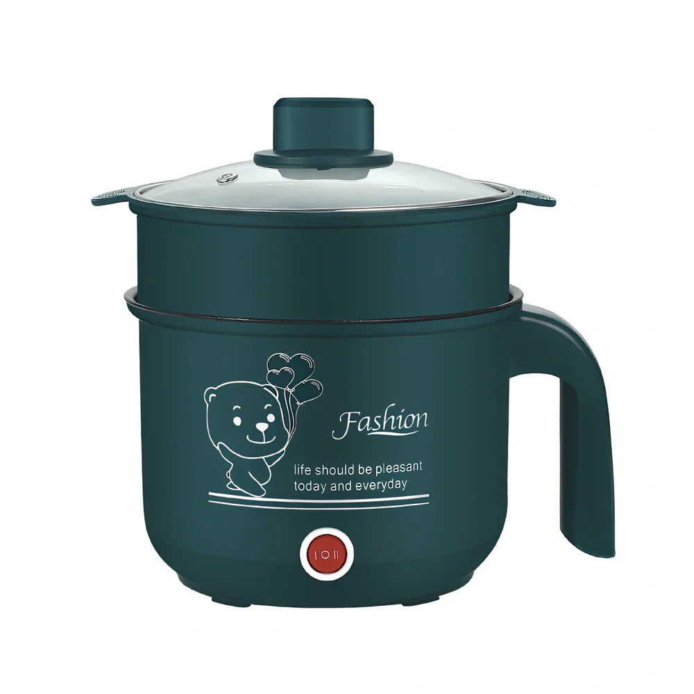 Emerald green multifunctional electric cooker with stainless steel pot and adjustable power controls