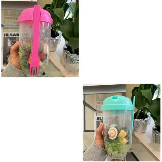 Modern minimalist salad cup with fork and cover, 1000ml capacity, available in four colors