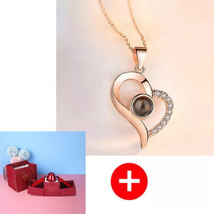 Valentine's Day metal rose jewelry gift box necklace with adjustable crystal design
