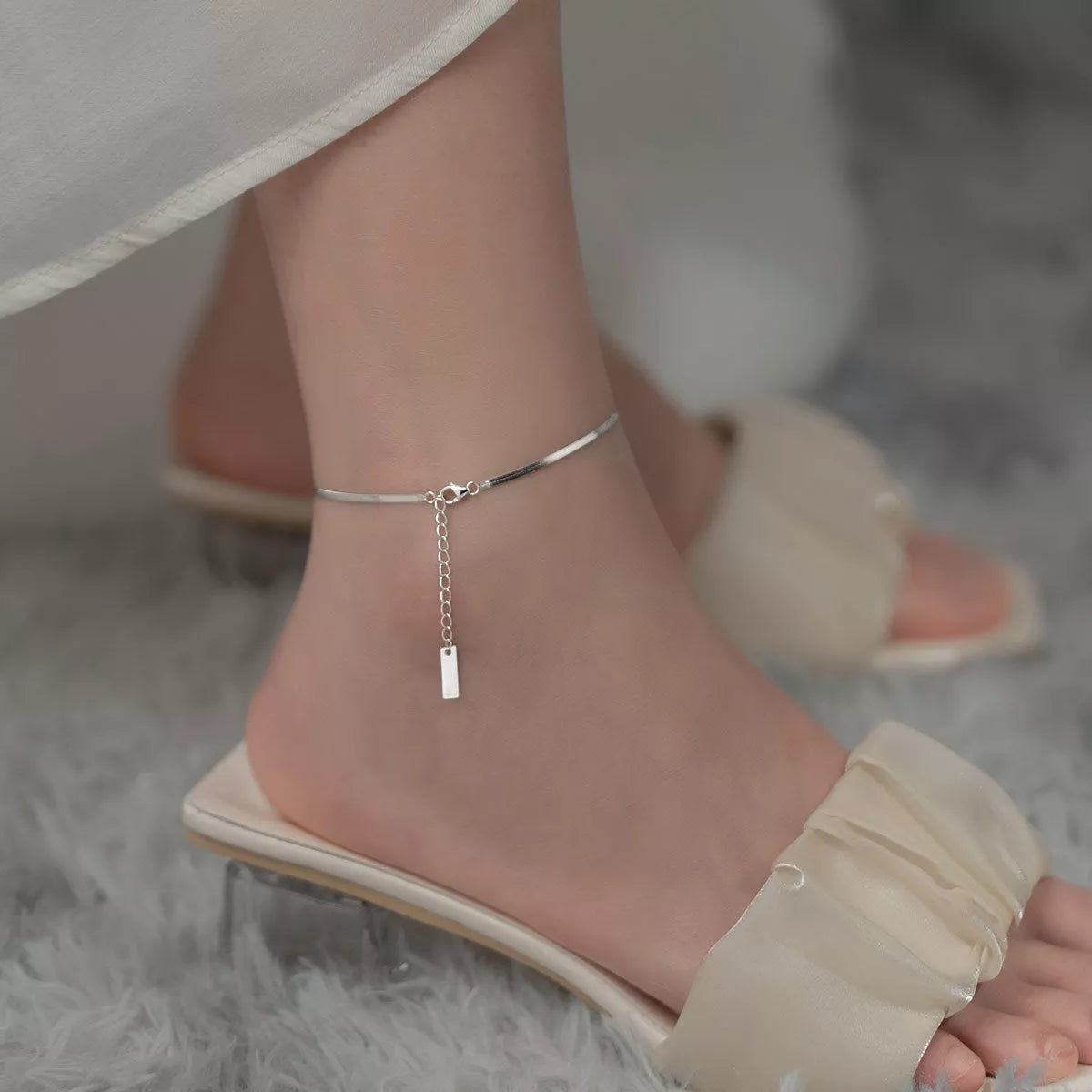 S925 Silver Simple Flat Snake Bone Single Chain Anklet in silver and gold finishes