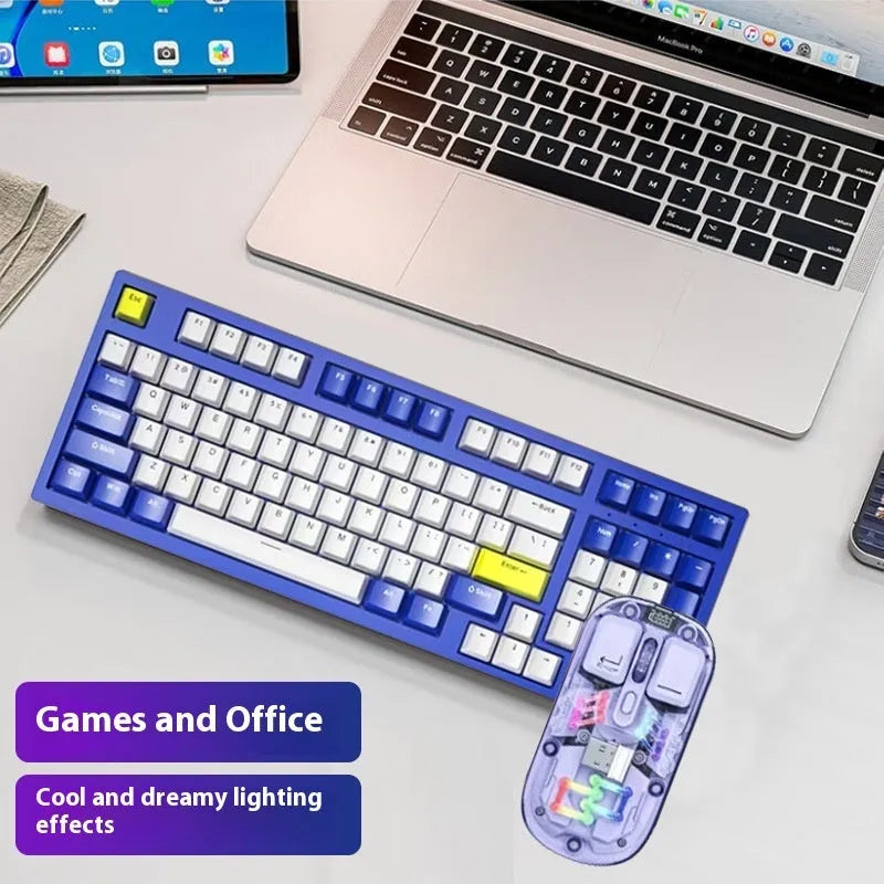 K98 mechanical keyboard and matching wireless mouse in a selected colour from the range on a desk.