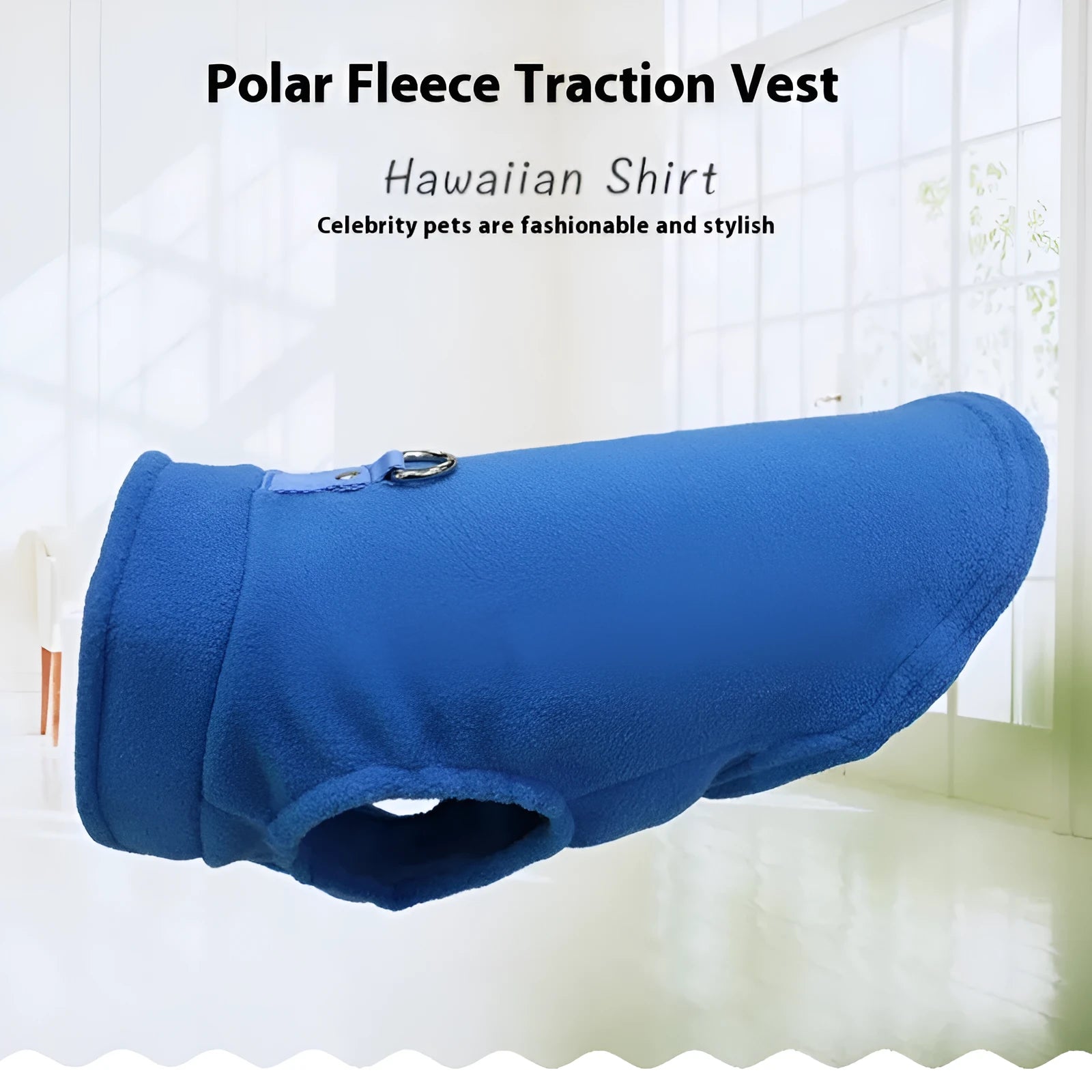 Polar fleece dog waistcoat in solid colour on small dog showing side-open design