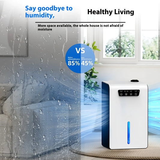 Milky white household dehumidifier with mute operation for bedrooms, 2.6-4.0 litre reservoir