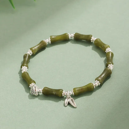 Green Aventurine bamboo pattern bracelet with strawberry quartz and jade beads, electroplated women's jewellery