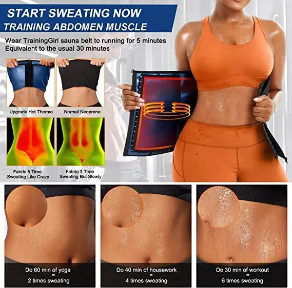 Neoprene abdominal support belt in blue and silver colours with adjustable fastening for waist shaping.