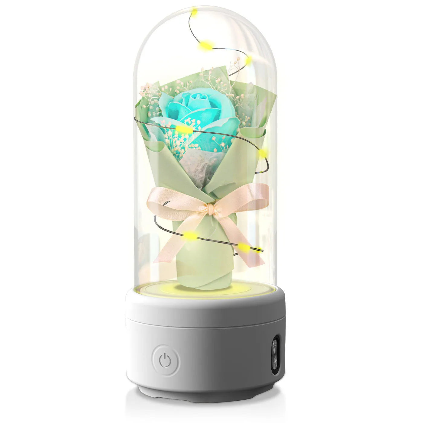 Rose-shaped LED night light with Bluetooth speaker inside glass cover decoration ornament