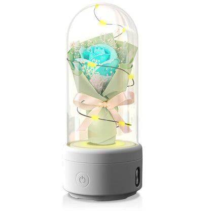 Rose-shaped LED night light with Bluetooth speaker inside glass cover decoration ornament