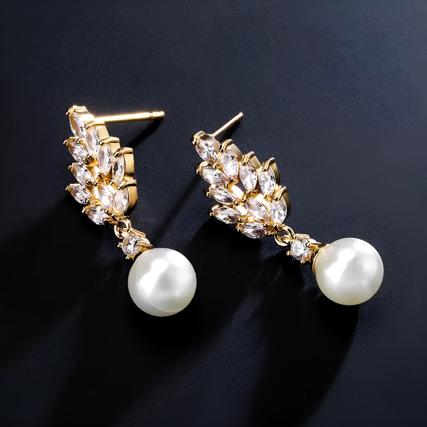 Geometric flower earrings with micro inlaid zircon in white gold, platinum, or rose gold plating on copper
