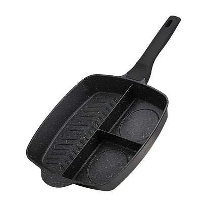 Black three-in-one omelette pan with medical stone non-stick coating and 4.5cm depth for breakfast cooking