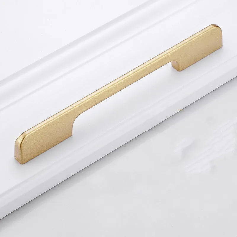 Gold T-shape cabinet handle with aluminium alloy construction showing hole distance measurements