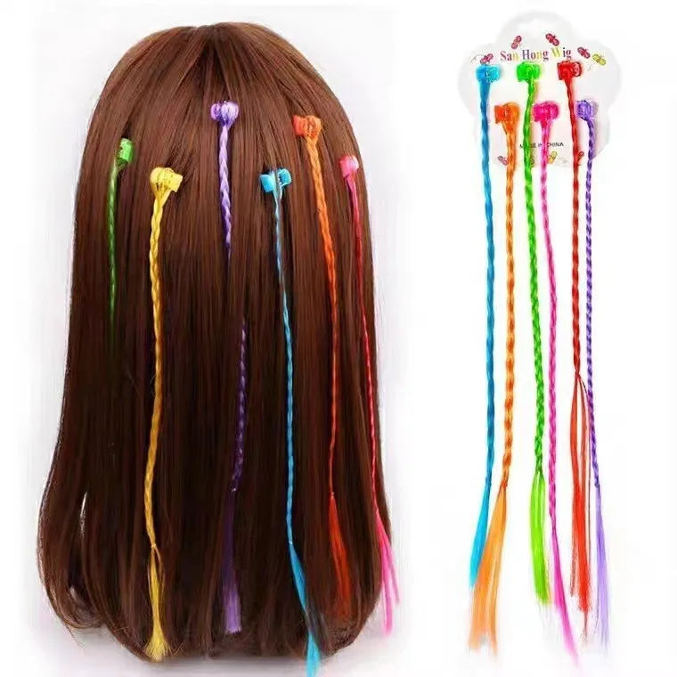 Colourful braided bow hair barrettes for children, 12-card pack with rainbow and macaron colour options