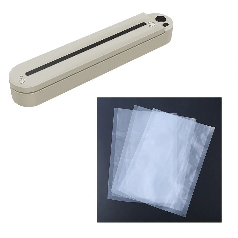 Black household vacuum sealing machine with 90W power, vacuum bags, and external tubes for food preservation