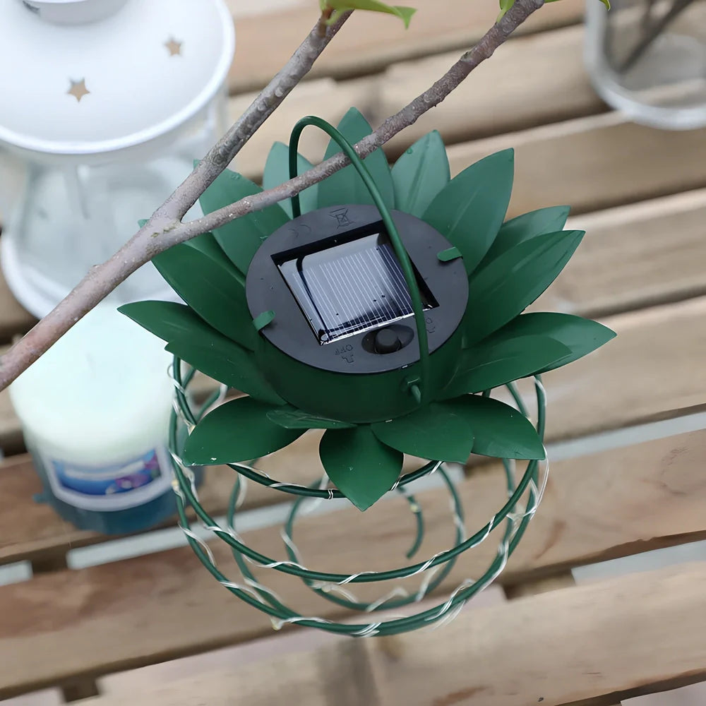 Pineapple-shaped solar garden light with LED illumination and waterproof housing for outdoor use