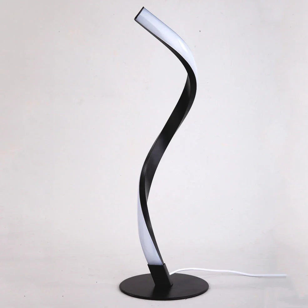 Spiral snake bedside table lamp in black with 390mm height, 140mm base, and three-colour dimming on UK plug