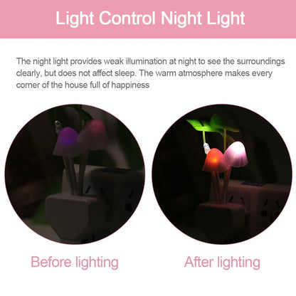 Color LED Mushroom Light with sensor in pink, yellow, and purple