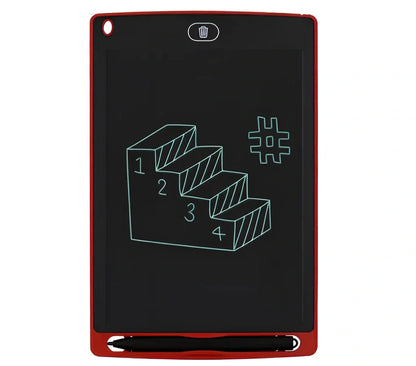 8.5-inch LCD writing board with stylus showing pressure-sensitive writing on blue background
