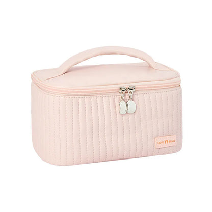Open-top cake makeup bag in six colour options with PU leather construction and 20cm dimensions