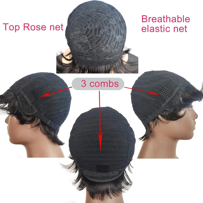 Deep Curly Fringe Human Hair Wig with Bangs 12 Inch Full Head Black Real Hair European and American Style Can Be Dyed