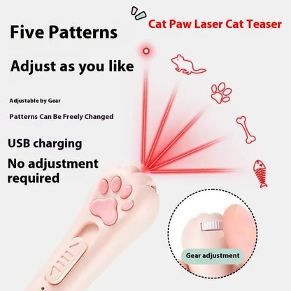 Cat teaser pen light toy with 15cm plastic wand and USB charging cable in cream white colour