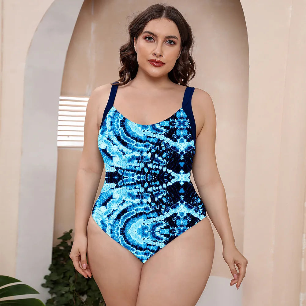 Conservative one-piece swimsuit with vest top and floral print for swimming and hot springs