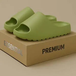 Women's thick sole beach slippers in EVA material, shown in available colours black, green, brown, and beige.