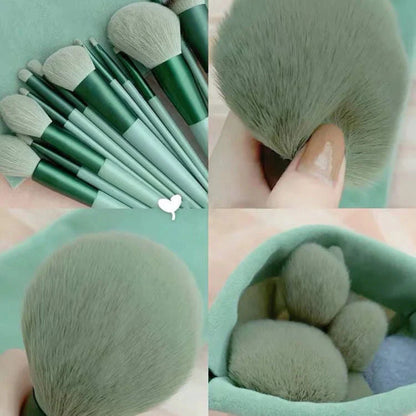 13-piece makeup brush set with soft artificial fibers for gentle application