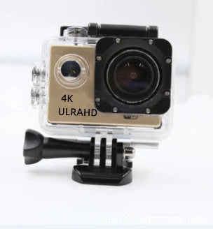 Rugged 4K waterproof action camera with wide-angle lens, perfect for outdoor adventures and water sports