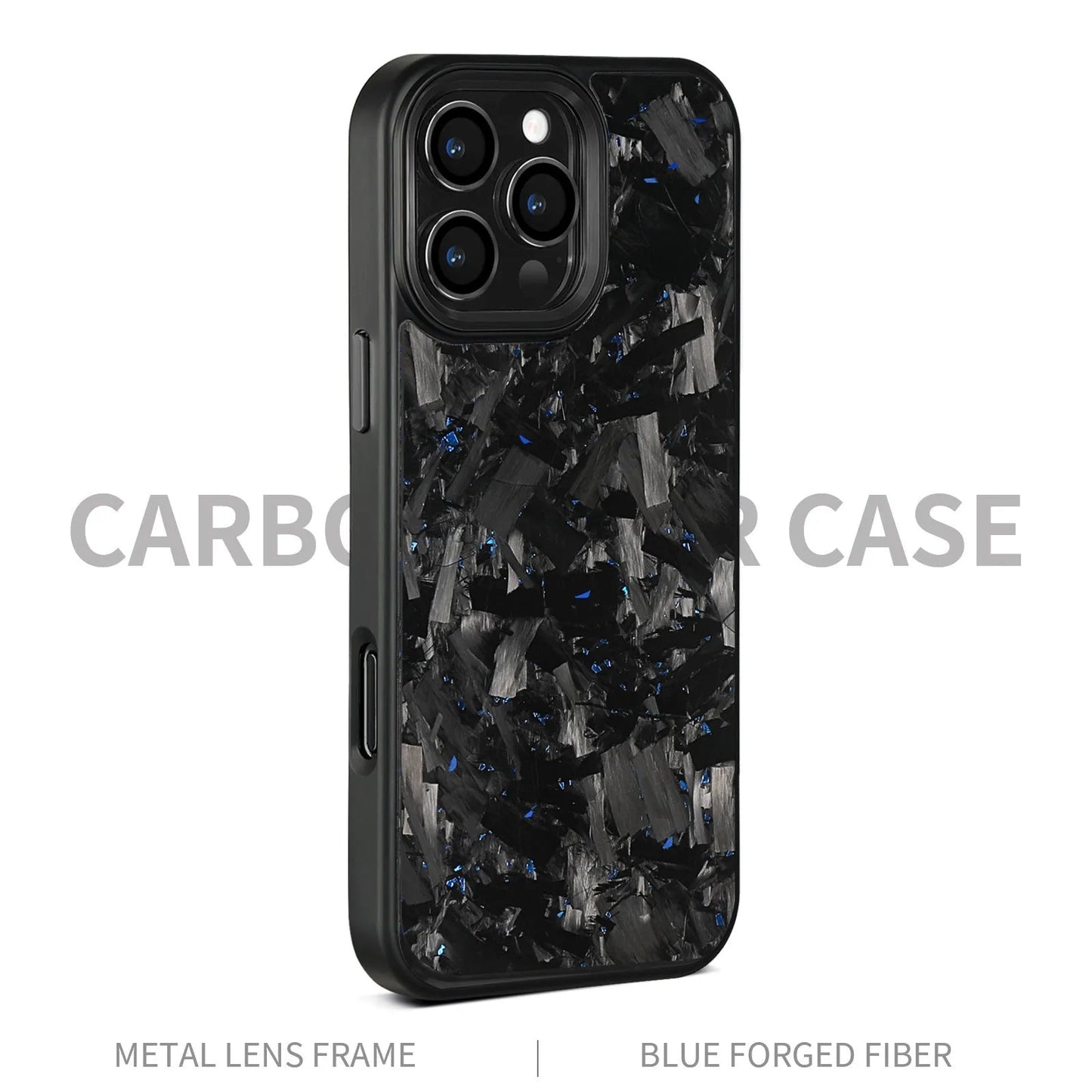 Carbon fibre mobile phone protective shell with forged pattern metal frame and magnetic attachment for iPhone 17