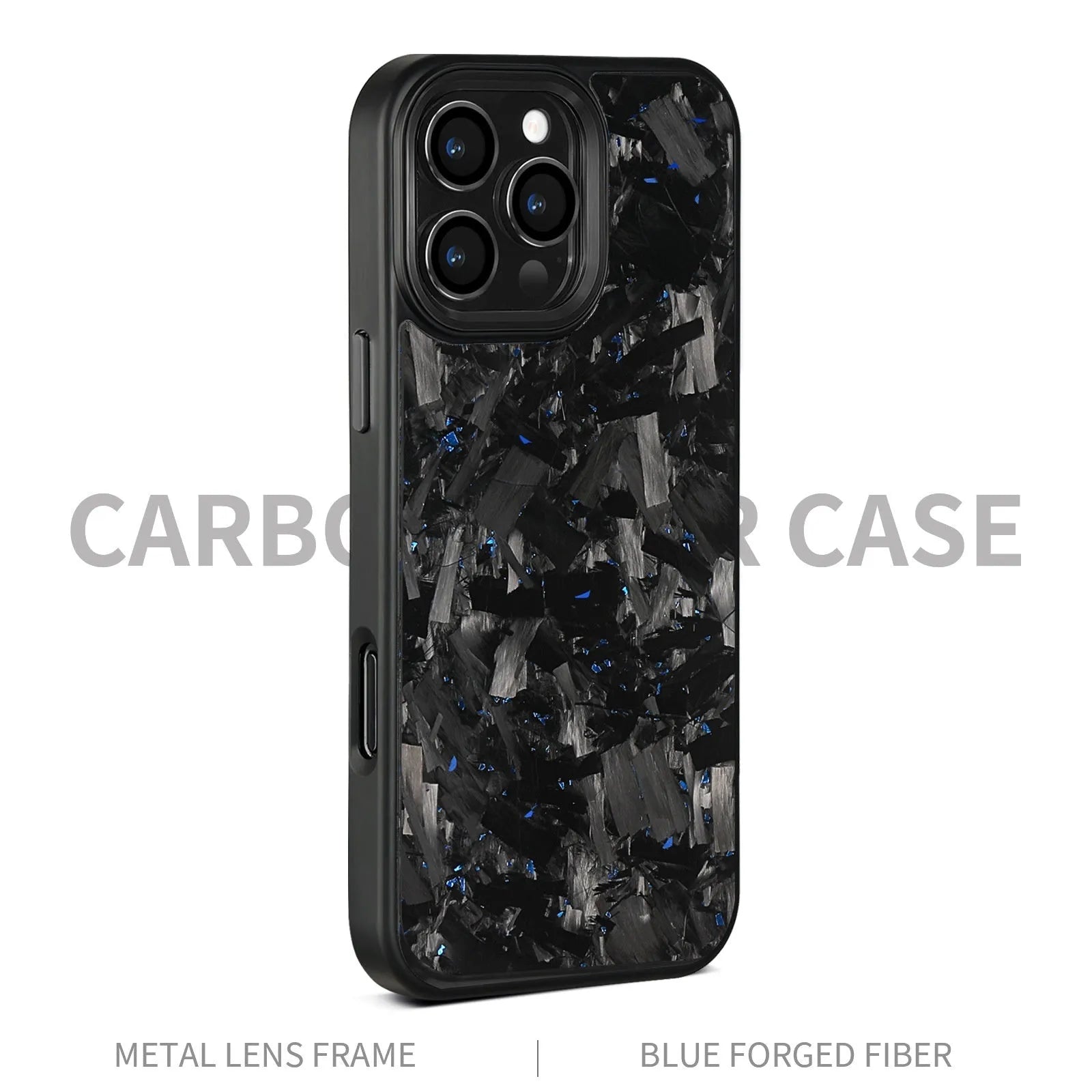 Carbon fibre mobile phone protective shell with forged pattern metal frame and magnetic attachment for iPhone 17