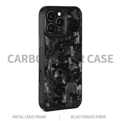 Carbon fibre mobile phone protective shell with forged pattern metal frame and magnetic attachment for iPhone 17