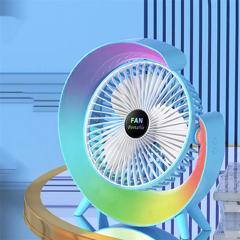 Bright Night Light Charging Fan with USB portability and colorful ambient lights