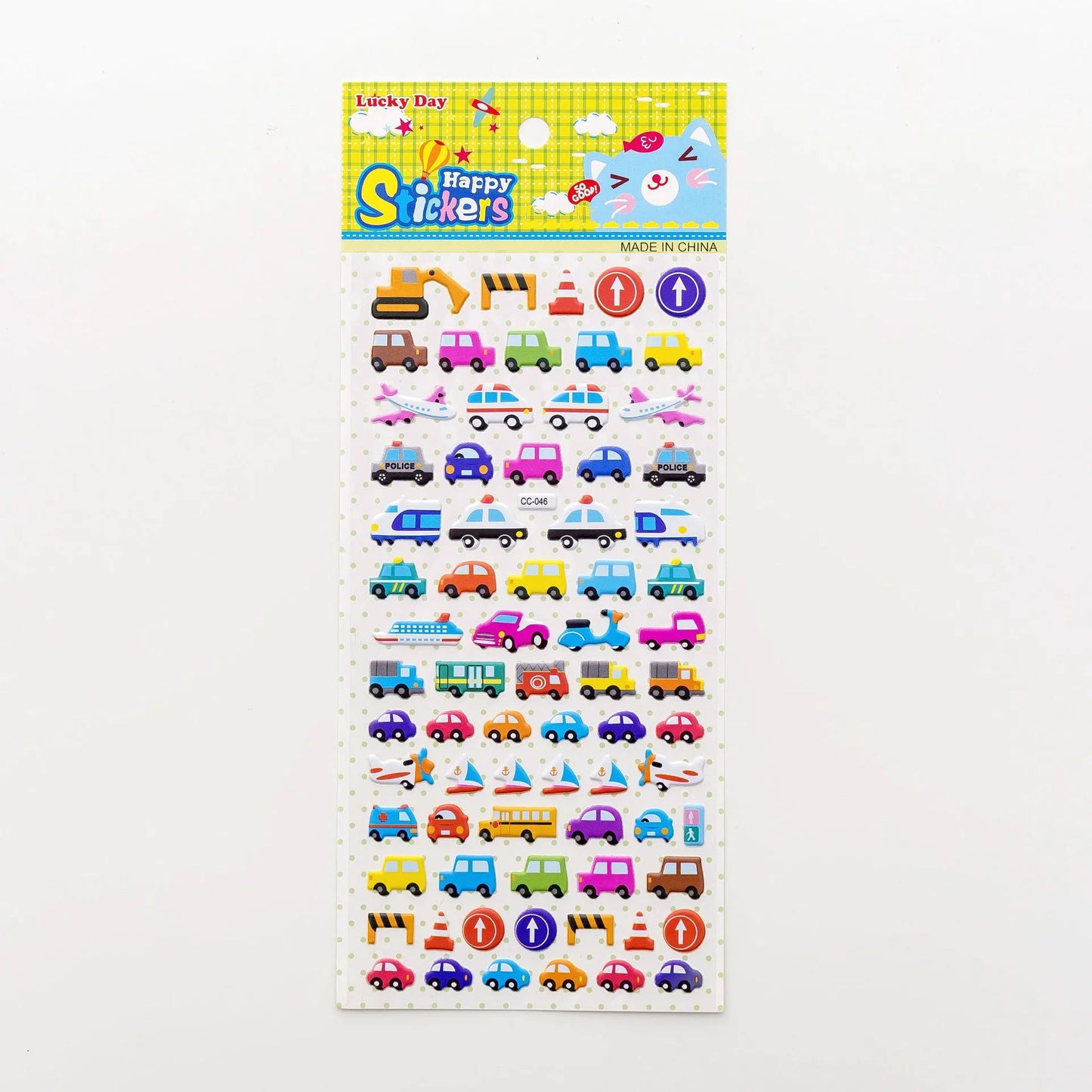 Cartoon three-dimensional bubble stickers showing colourful animal, food and pattern designs for decoration