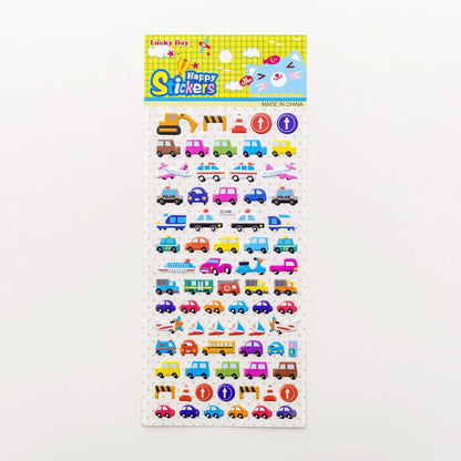 Cartoon three-dimensional bubble stickers showing colourful animal, food and pattern designs for decoration