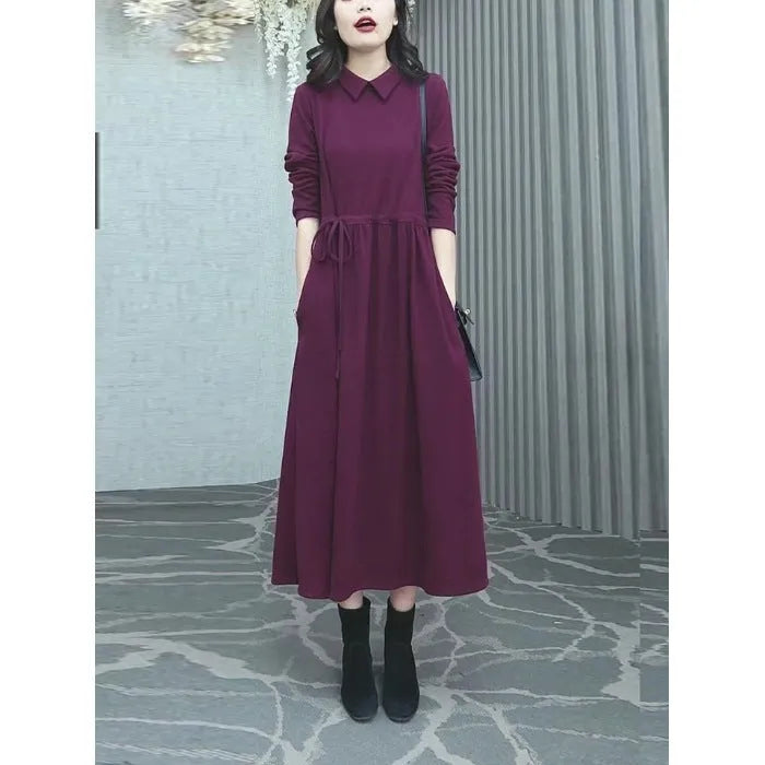 Purplish red long skirt for women with extra-long sleeves and urban style, available in sizes S to 3XL