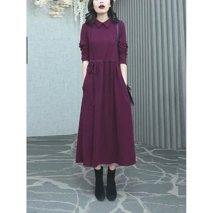 Purplish red long skirt for women with extra-long sleeves and urban style, available in sizes S to 3XL