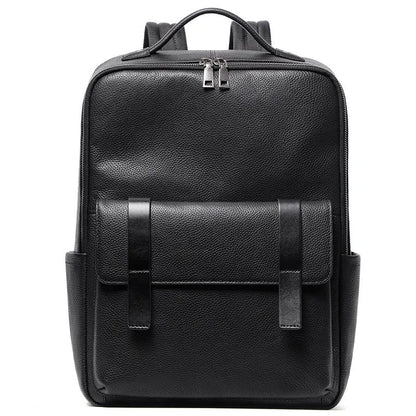 Men's genuine cowhide leather computer backpack in black with 36-55 litre capacity