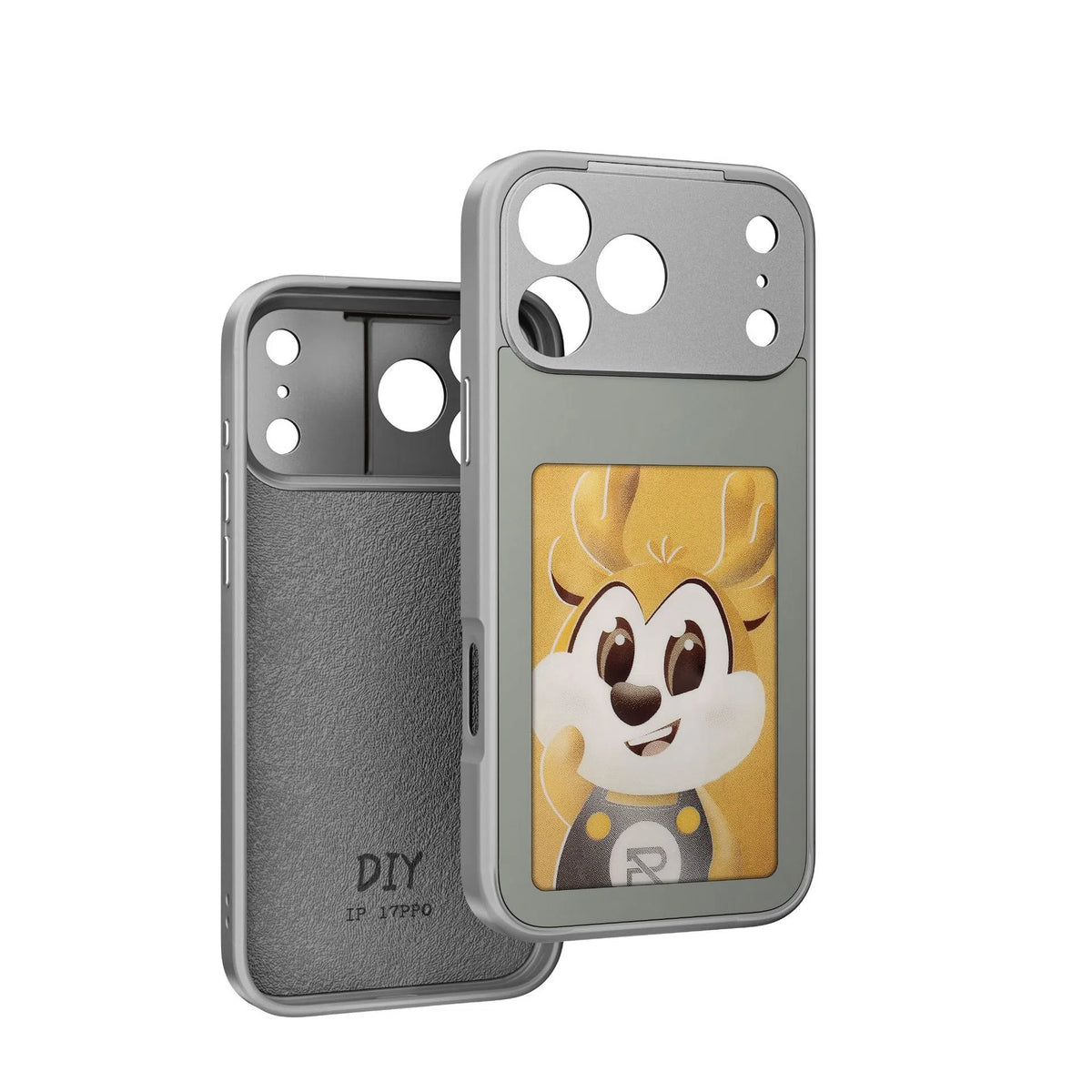 E-Ink screen phone case for iPhone 17 series in black, white, gray or orange, made of TPU and PC.