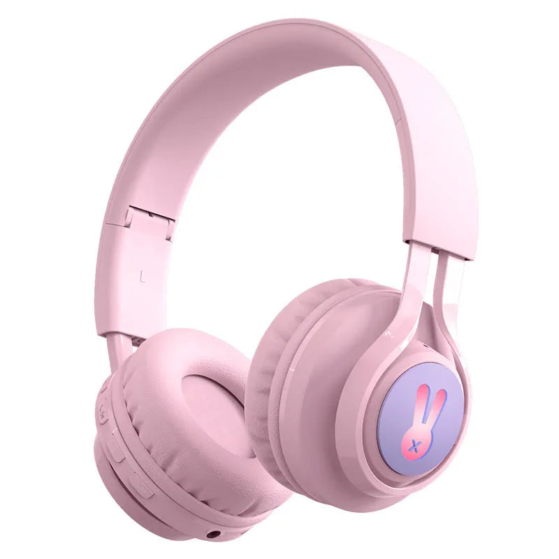 Wireless children's headphones with RGB lighting in bunny purple colour