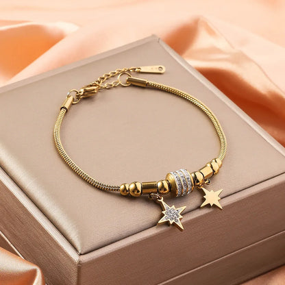 Titanium steel inlaid shell bracelet with electroplated finish showing pattern variation options
