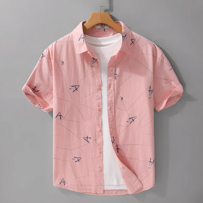 Light green pure cotton loose fit short sleeve cardigan shirt with letter print design