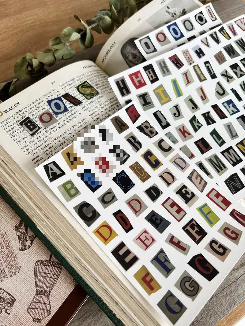 English letters and numbers symbol label sticker material decoration stickers in cute style with 5 sets